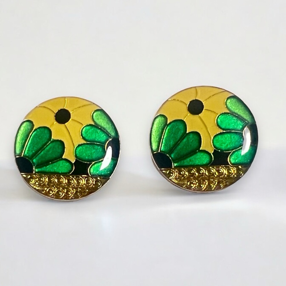 Vintage Pierre Bex Art Deco Style Green Enamel Earrings.